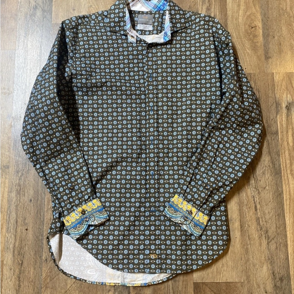 Thomas Dean Black and Blue Patterned Shirt